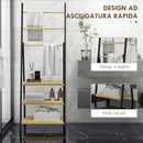 Portasciugamani da Terra Pieghevole 3 Barre e 3 Ripiani 53x31x153 cm in Bambù e Acciaio Nero