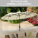 Ombrellone da Giardino 295x152x222 cm Copertura Doppia Inclinabile con Apertura a Manovella Beige  