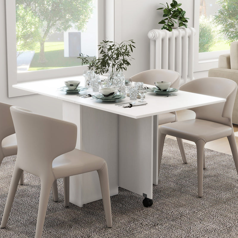 Tavolo Pieghevole Salvaspazio per 6 Persone con Ruote Bianco  