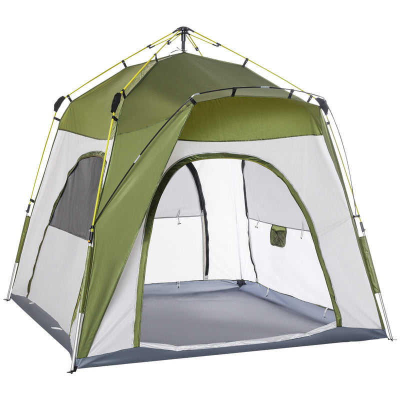 Tenda da Campeggio 2 Posti Pop Up 240x240x199 cm con Porta a Cerniera e 3 Finestre Verde