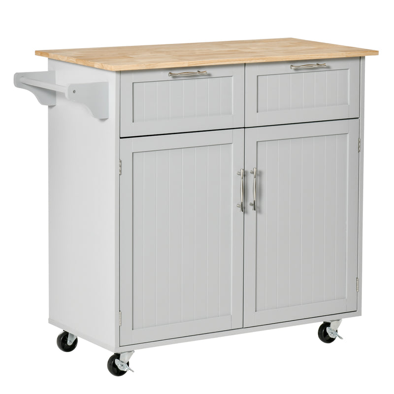 Carrello Isola da Cucina 2 Cassetti e Armadietto Piano in Legno 104x46x91 cm Grigio  