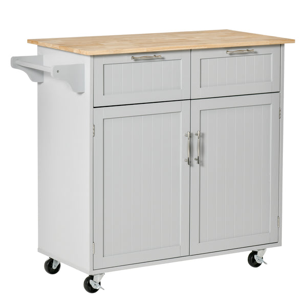 Carrello Isola da Cucina 2 Cassetti e Armadietto Piano in Legno 104x46x91 cm Grigio prezzo