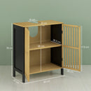 Mobile Sottolavabo Bagno con 2 Ante a Doghe 60x30x70 cm in Legno di Bambù e MDF con Intaglio a U Legno Naturale e Nero