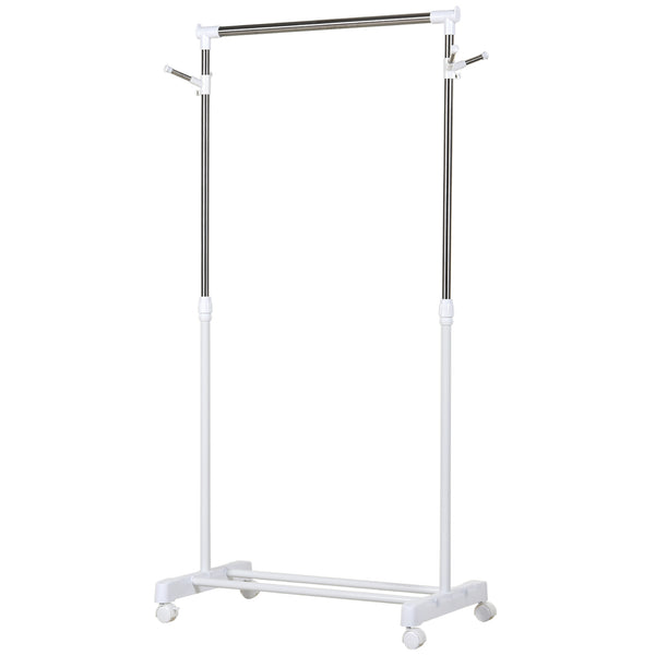 Stender Porta Abiti ad Altezza Regolabile 68,5x42x87-145 cm con Fondo Portaoggetti Argento e Bianco sconto
