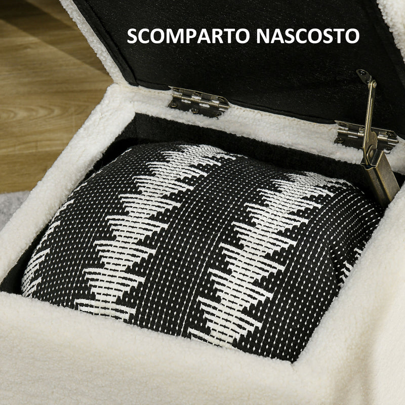 Pouf Contenitore Imbottito Tessuto Teddy 39x39x39 cm Crema  