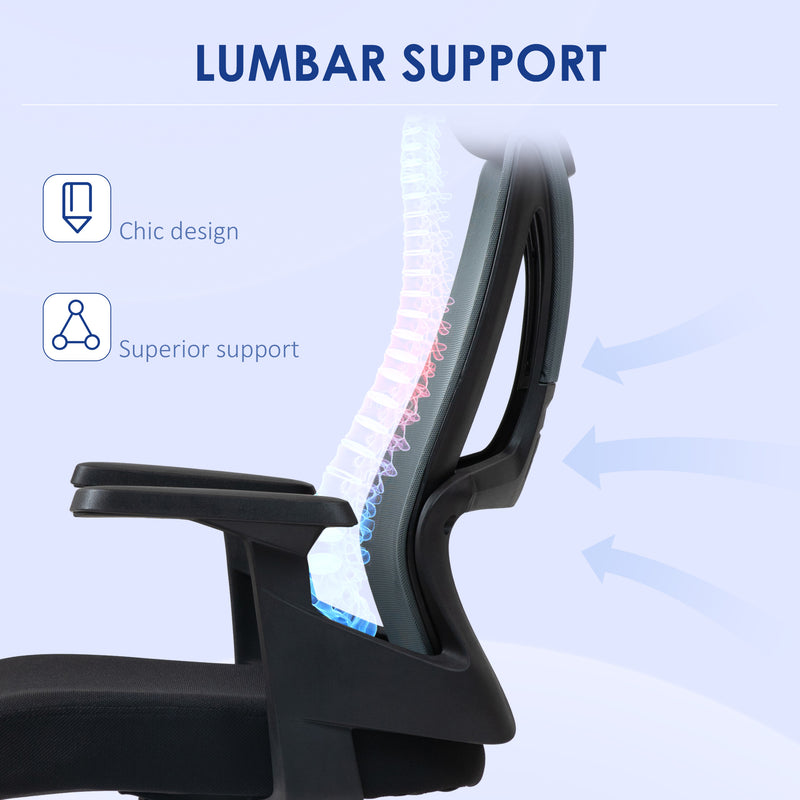 Sedia Poltrona Operativa con Supporto Lombare Altezza Regolabile Nero   