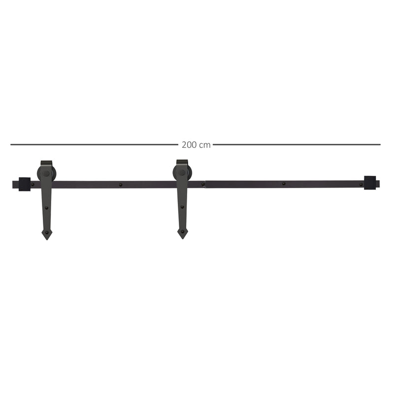 Kit per Porta Scorrevole Rustico con Binario 200 cm in Acciaio Nero
