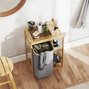 Cesto Portabiancheria 50x32x70 cm con Borsa Estraibile e Ripiano in Bambù Grigio  