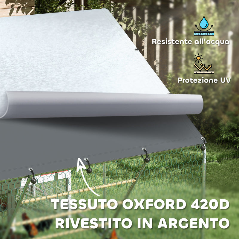 Recinto per Galline da 6 mq 300x200x195 cm per 6-8 Animali con Tetto Impermeabile Mangiatoia e Posatoio Argento  