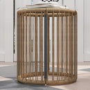 Set da Giardino 3 Pezzi con 2 Sedie con Cuscini e Tavolino a Cilindro con Piano in Vetro in Rattan PE Legno e Nero   