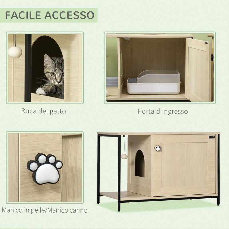 Lettiera per Gatti a Mobile 80x48x55 cm in Legno e Acciaio Quercia