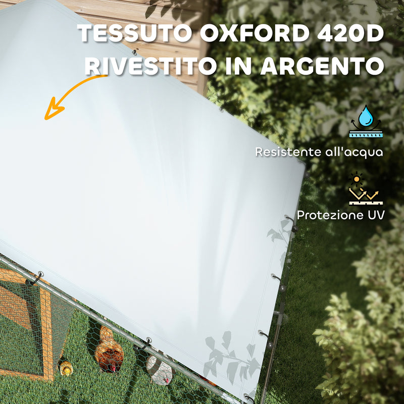 Recinto per Galline da 10 mq 300x340x190 cm per 10-15 Galline con Tetto Impermeabile in Acciaio e Tessuto Argento 