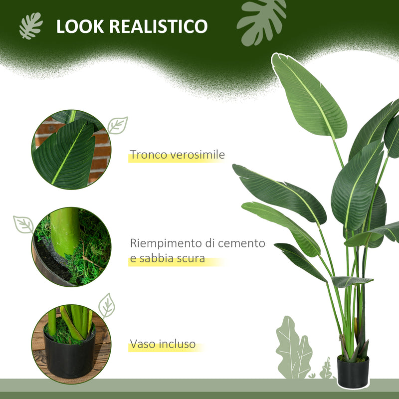 Set 2 Piante Artificiali Palma del Viaggiatore da Interno e Esterno H150 cm con Vaso Verde