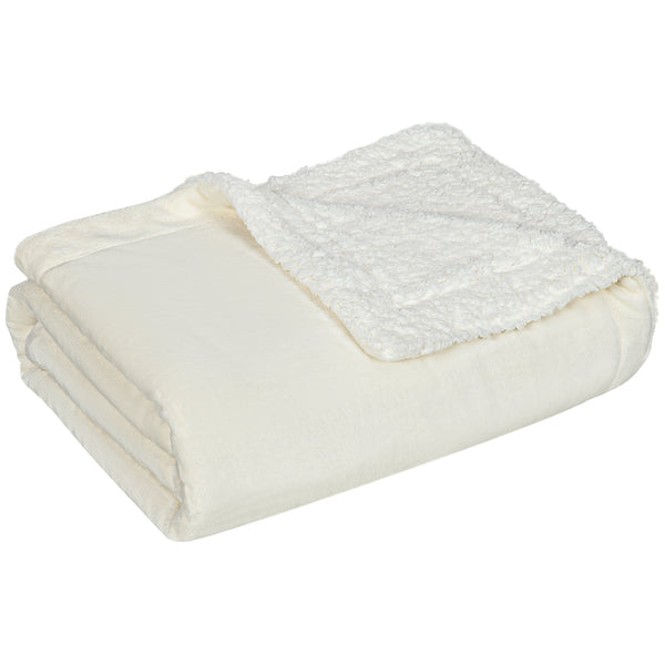 Couverture double face 203x152x0,5 cm en Flanelle 220 GSM et Sherpa 260 GSM Crème sconto
