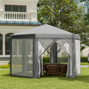 Gazebo da Giardino Esagonale 390x390x250 cm con Doppio Ingresso in Metallo e Poliestere Grigio  