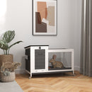 Conigliera 91x51x66 cm con Ruote in Legno di Abete Grigio Scuro e Bianco 