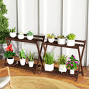 Set 2 Portapiante a 2 Livelli 73x36x64 cm con Design a Doghe in Legno Marrone  