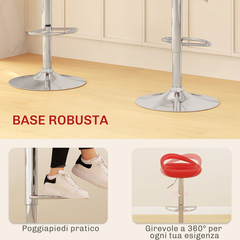 Set 2 Sgabelli da Bar Altezza Regolabile Seduta in ABS Rosso  