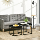 Set da 2 Tavolini da Caffè Impilabili con Finitura Lucida e Telaio in Acciaio Nero