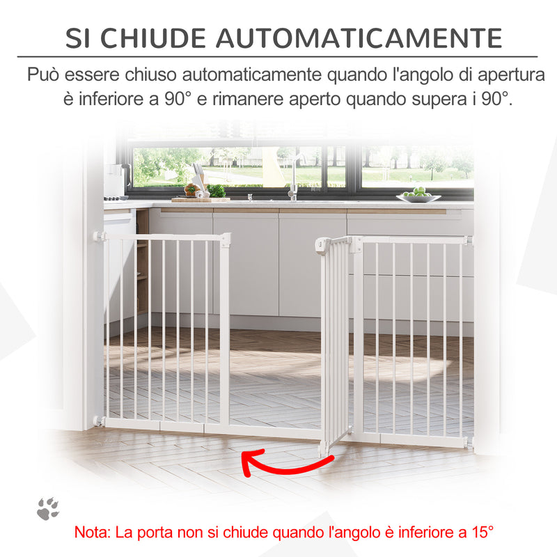 Cancelletto di Sicurezza per Animali Domestici 3 Estensioni Regolabile 74-148cm Chiusura Automatica Bianco