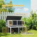 Conigliera a 2 Livelli 122x95x93,5 cm con Vassoio Estraibile  in Legno di Abete e Acciaio Grigio e Bianco  