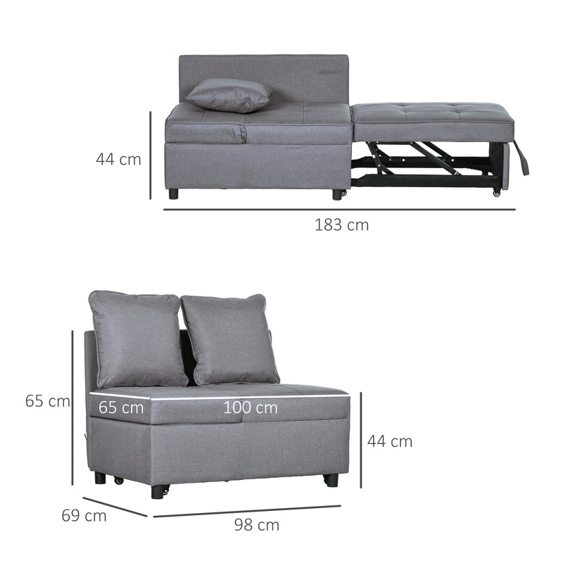 Poltrona Letto Singolo Schienale Reclinabile 98x69x65 cm Tessuto Effetto Lino Grigio Scuro 