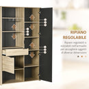Credenza Moderna da Cucina 110x41,5x180 cm con Armadietto Cassetto e Porta Calici in MDF Legno Naturale e Grigio