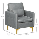 Poltroncina Moderna 72x72x90 cm in Tessuto Effetto Lino Grigio