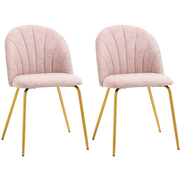 sconto Lot de 2 chaises rembourrées 55,5x59x81 cm en tissu effet lin rose et doré