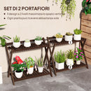 Set 2 Portapiante a 2 Livelli 73x36x64 cm con Design a Doghe in Legno Marrone  