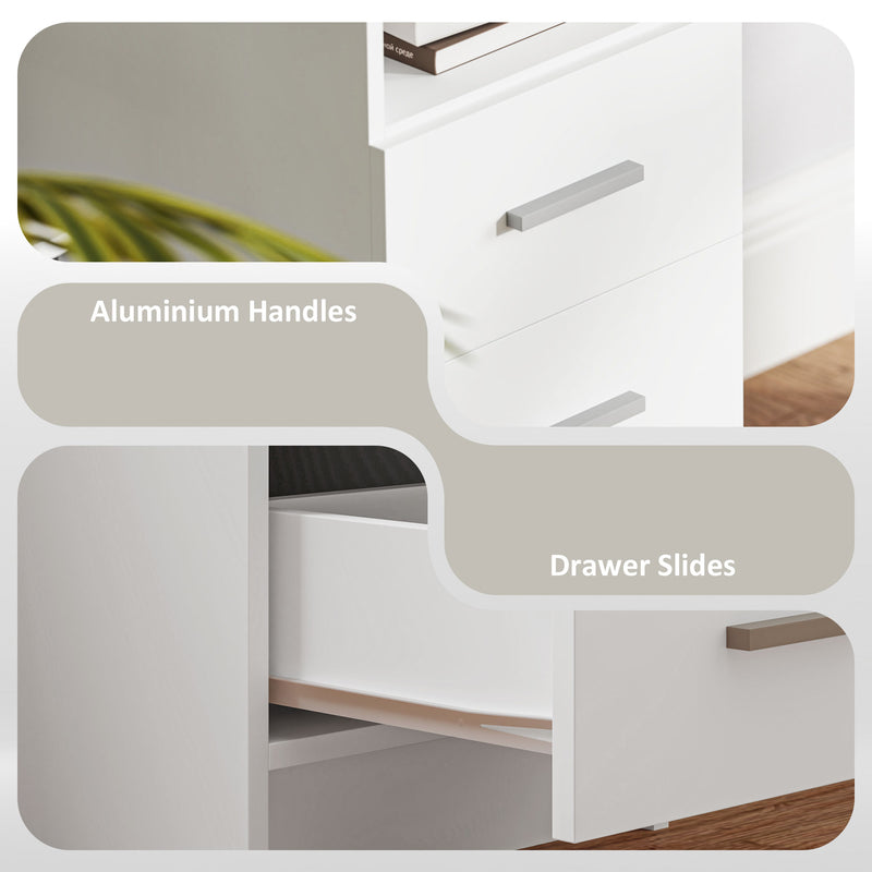 Scrivania 100x40x75 cm con 3 Cassetti e Vano a Giorno in Legno Bianco  