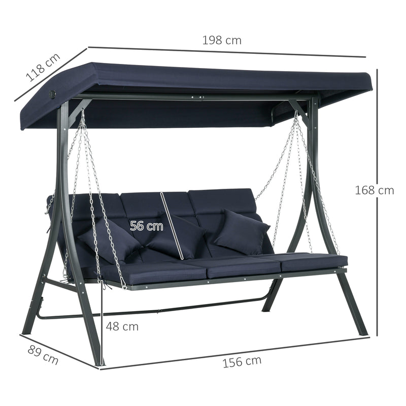 Dondolo da Giardino 3 Posti 198x118x168 cm Sedute Separate con Chaise Longue Blu Scuro   