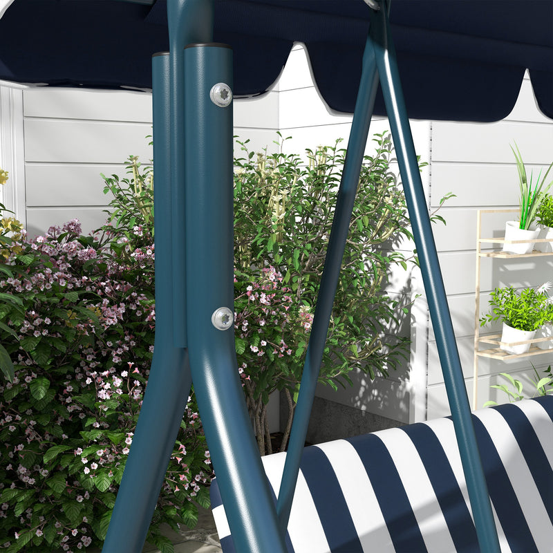 Dondolo da Giardino 3 Posti 172x110x153 cm con Tetto Parasole in Acciaio e Poliestere Bianco e Blu  