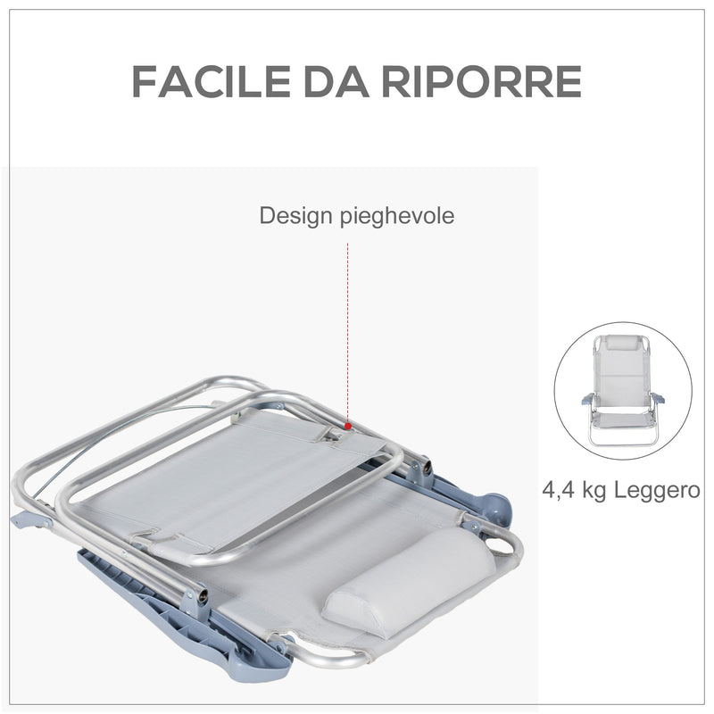 Set 2 Sedie da Campeggio Pieghevoli 62x65x80 cm Reclinabili su 6 Livelli Grigio Chiaro  