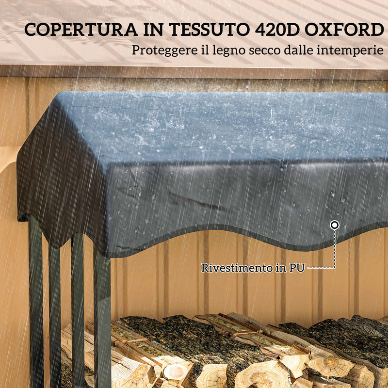 Portalegna per Camino da Esterno con Copertura 2000 kg in Metallo Rinforzato Nero 