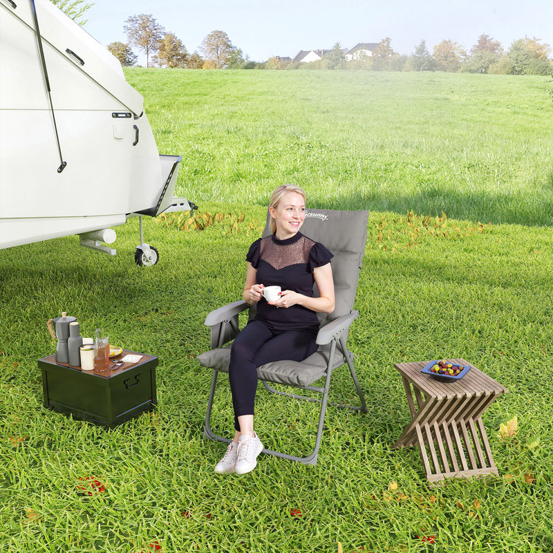 Sedia da Campeggio Pieghevole 66x58x105 cm Regolabile su 5 Livelli Grigio Chiaro   