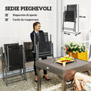 Set da Giardino con Tavolo da Pranzo Allungabile e 6 Sedie Pieghevoli in Acciaio Alluminio e Rete Grigio e Nero    
