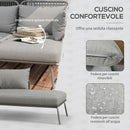 Set da Giardino 3 Pezzi in Stile Boho Divano 2 Posti Chaise Longue e Tavolino in Rattan PE Grigio Chiaro  