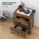Comodino 2 Cassetti Stile Rustico 40x30x56 cm Marrone  
