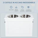 Ciotole per Cani Grandi Rialzate 60x30x41 cm in Acciaio Inox e MDF Bianco 