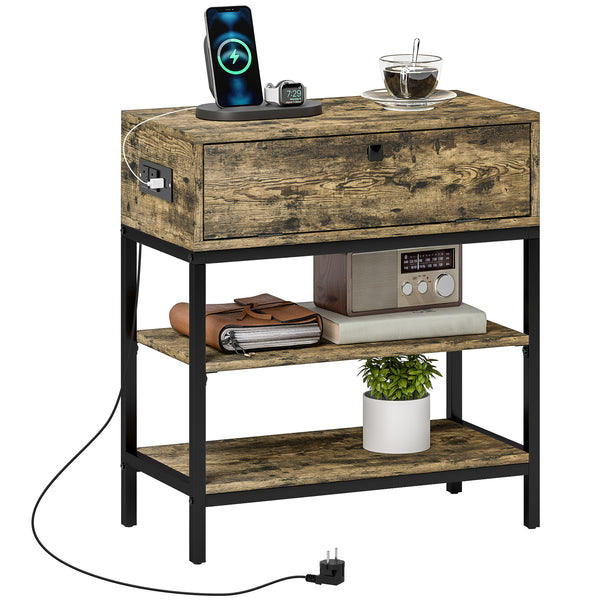 Tavolino da Soggiorno Stile Industriale 60x30x665 cm con Cassetto e Ripiani in Legno e Metallo Nero sconto