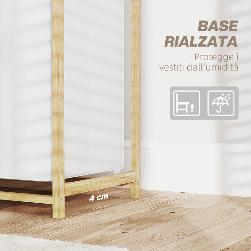 Cesto Portabiancheria 70x36x70 cm con 2 Borse Estraibili e Ripiano in Bambù Bianco   