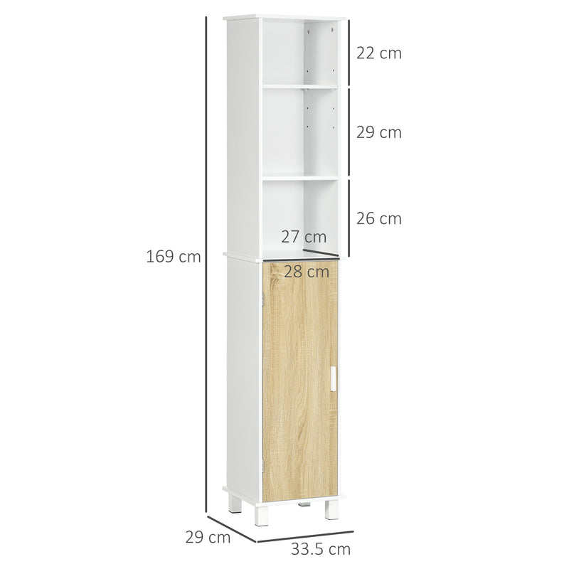 Colonna Bagno Salvaspazio 33,5x29x169 cm 3 Vani Aperti e Armadietto in Legno Bianco e Marrone Chiaro