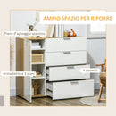 Mobile Multiuso 4 Cassetti 1 Anta 105x35x92 cm in Truciolato Bianco e Legno Naturale