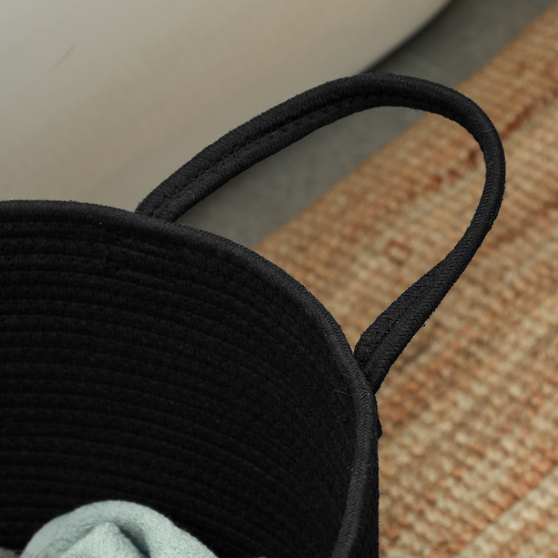 Cesto Portabiancheria Pieghevole con Manici 36L Ø38x45 cm in Cotone Naturale Nero 