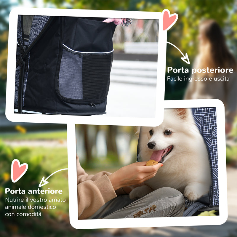 Passeggino per Cani Taglia XS e S 81x48x99 cm con Cesto Cuscino e 2 Guinzagli Nero e Grigio   