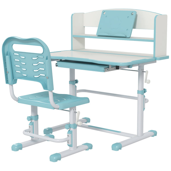 prezzo Banco Studio Scuola per Bambini 80x54,5x104 cm con Sedia Regolabile e Piano Inclinabile Blu