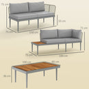 Set Salotto da Giardino 2 Divani e Tavolino Basso a Doghe in Rattan e Acciaio Grigio e color Legno   