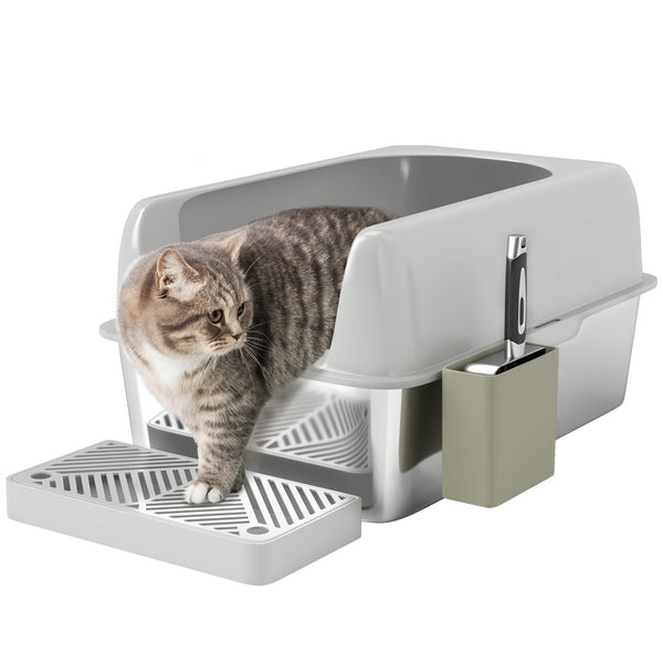 prezzo Lettiera per Gatti con Gradino 60,2x40,6x29 cm in Acciaio Inox e ABS Grigio Chiaro