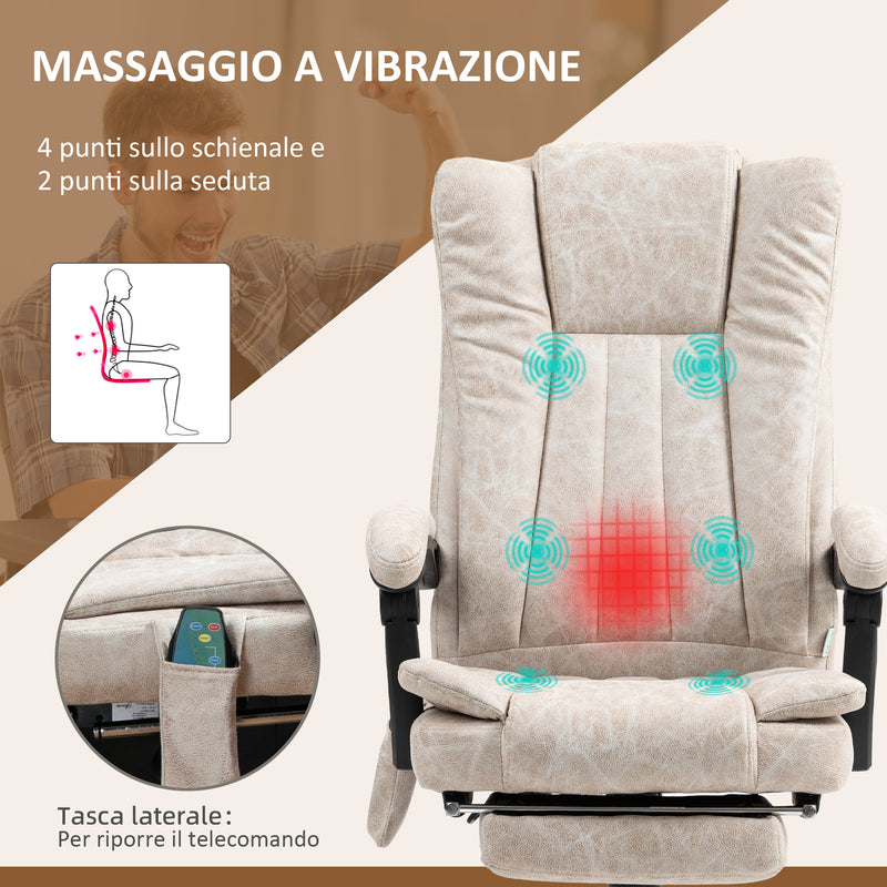 Sedia da Ufficio Presidenziale Massaggiante e Riscaldante 62x70x113-120 cm con Poggiapiedi Crema   